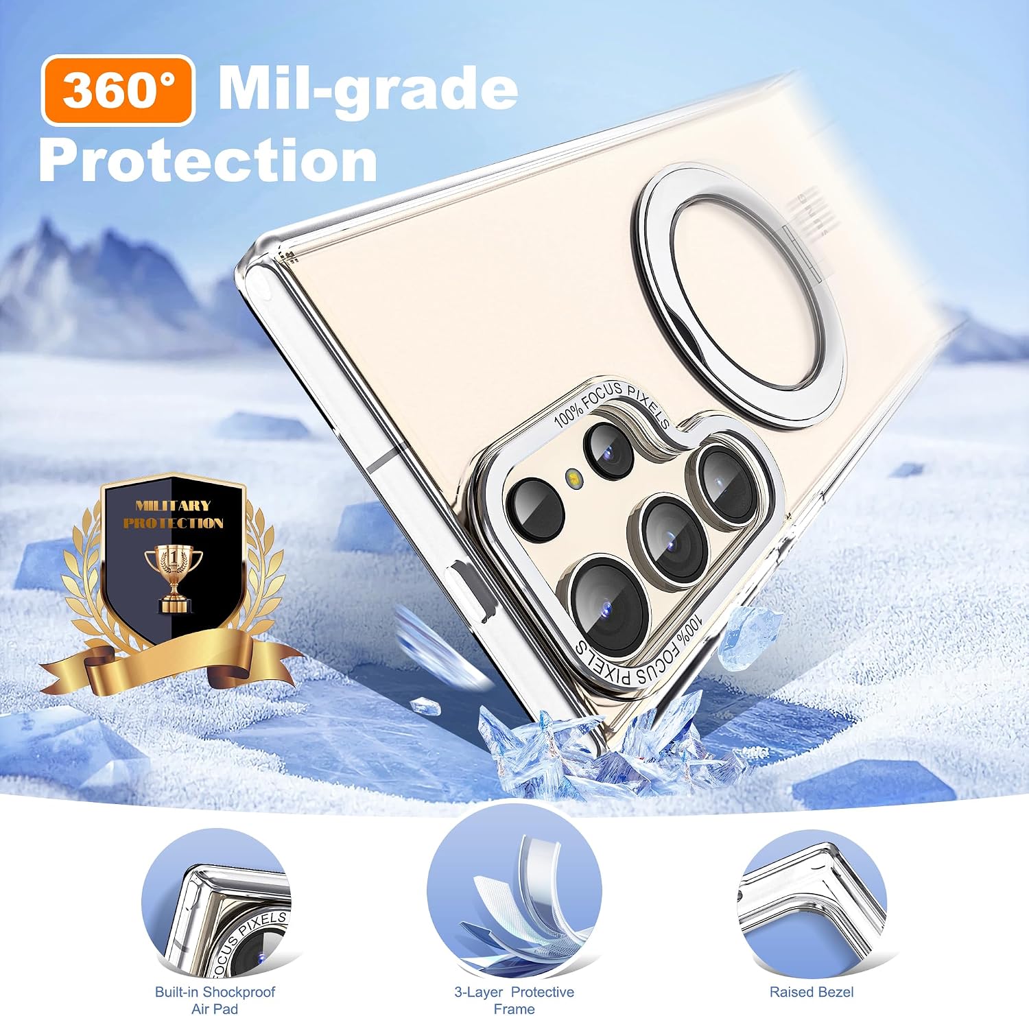 Thumbnail 4 de Zalinbo Compatible with Samsung Galaxy S24 Ultra Case with 360° Rotatable Magnetic Ring Stand (Mag-Safe, Shockproof)