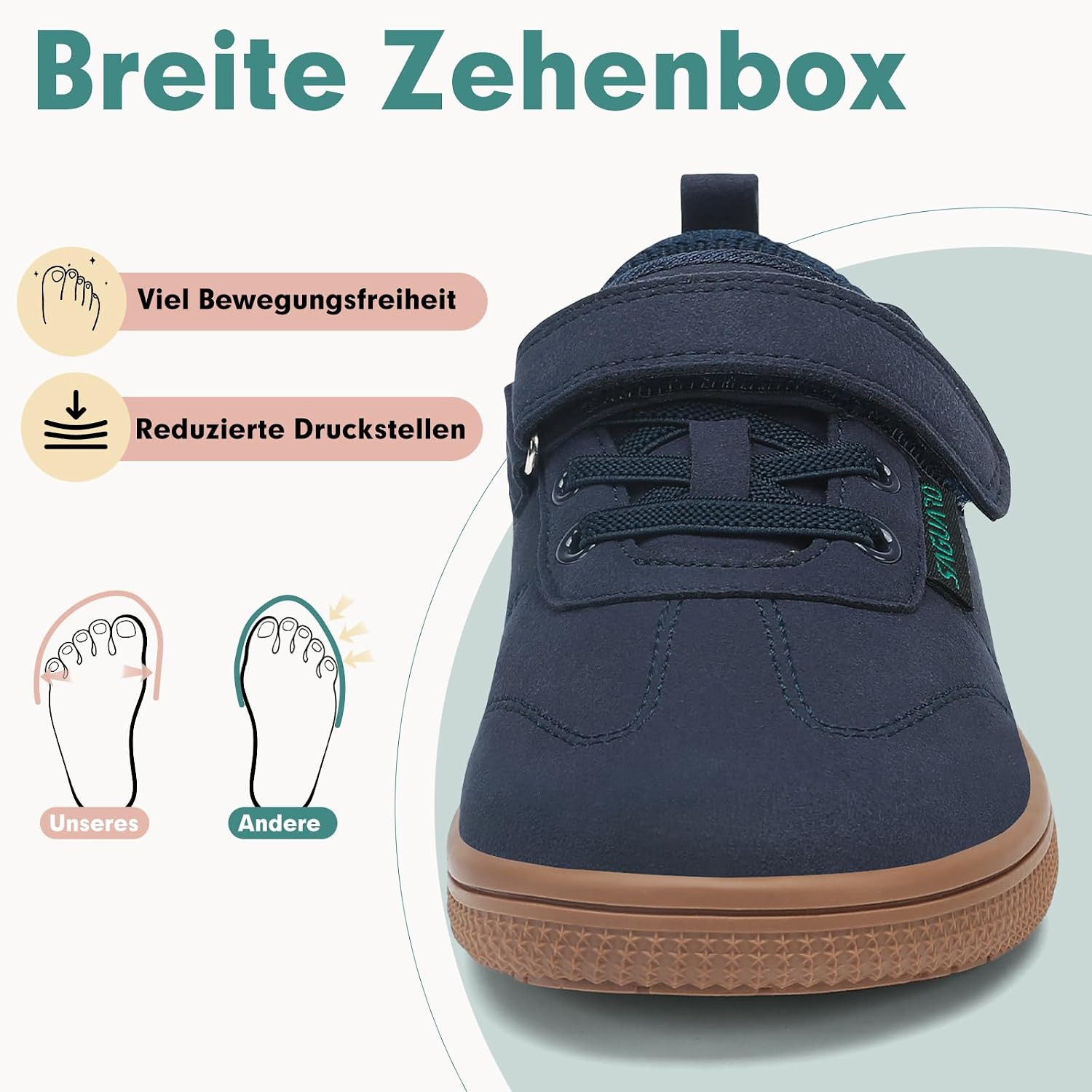Detalle de SAGUARO Barfußschuhe Kinder Outdoor mit breiter Zehenbox und Klettverschluss (Gr. 25–35)