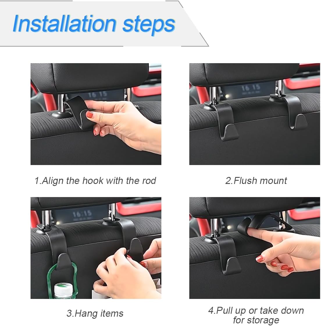 Thumbnail 5 de Car Seat Headrest Hooks 4PCS 44 lb capacity