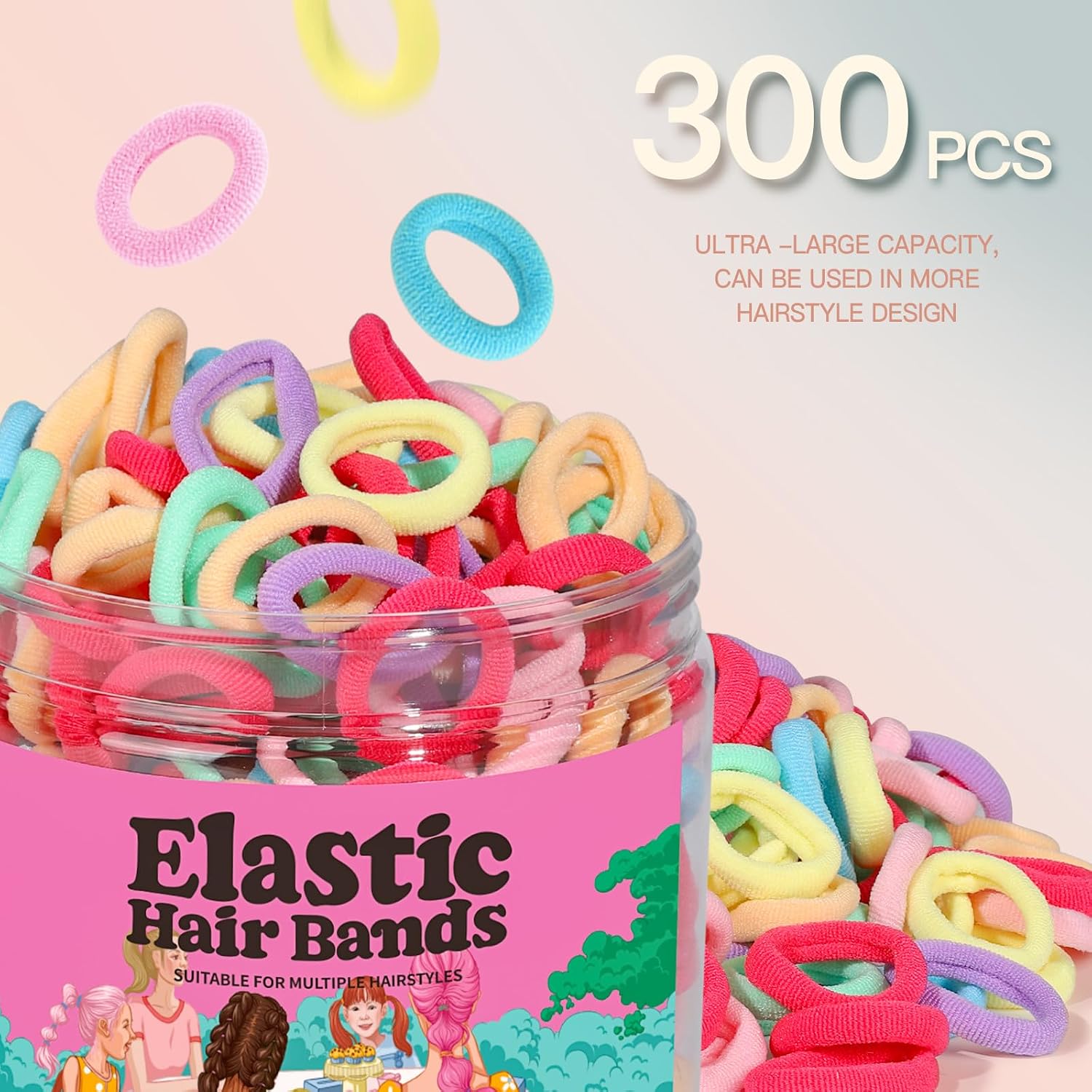 Detalle de YGDZ Baby Hair Ties, 300-Piece Mini Elastic Bands in 7 Colors