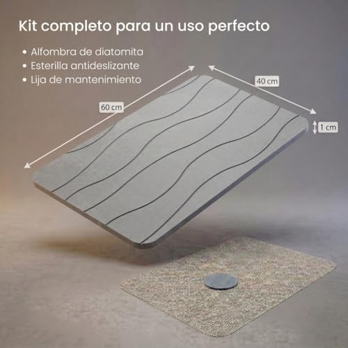 Detalle de edihome Alfombra Diatomita Baño 40x60 cm Gris Claro – secado ultrarrápido, absorbente y antideslizante