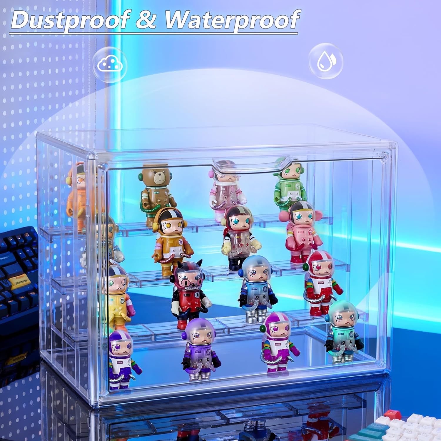 Thumbnail 6 de Clear Acrylic Display Case for Collectibles: 4-Layer, Magnetic Door, Stackable 14-Inch Shelf