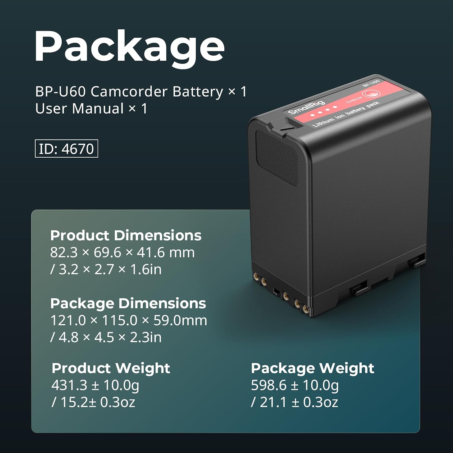 Thumbnail 6 de SmallRig 99Wh / 6800mAh Replacement Battery for Sony BP-U60 (with battery indicator)