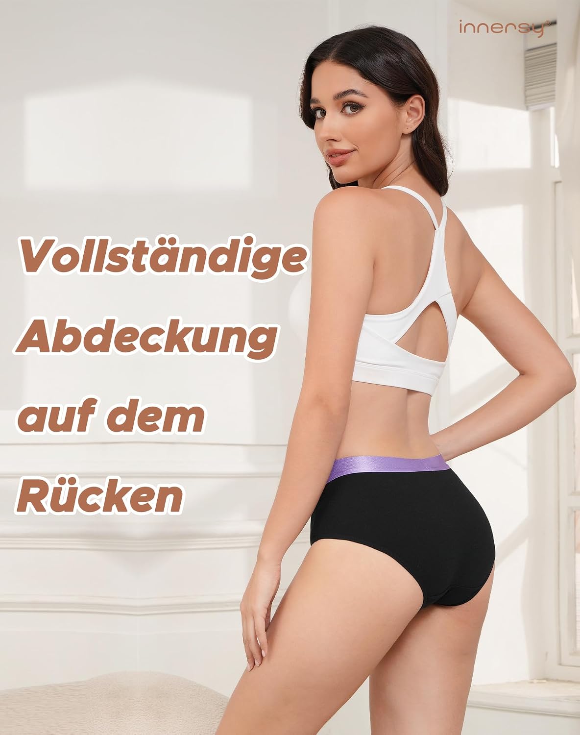 Detalle de INNERSY 6er Pack Damen-Slips aus Baumwolle – bequeme Stretch-Pantys mit atmungsaktivem Schritt