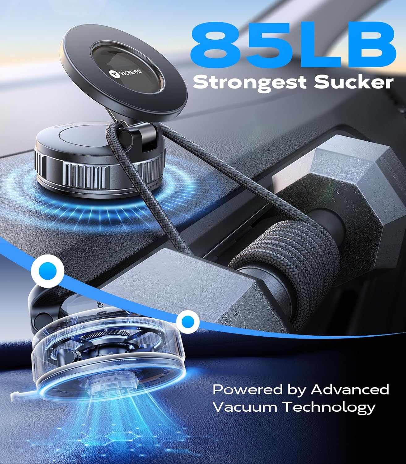 Detalle de VICSEED MagSafe Car Mount Vacuum Holder with 55KG Suction — 360° Adjustable