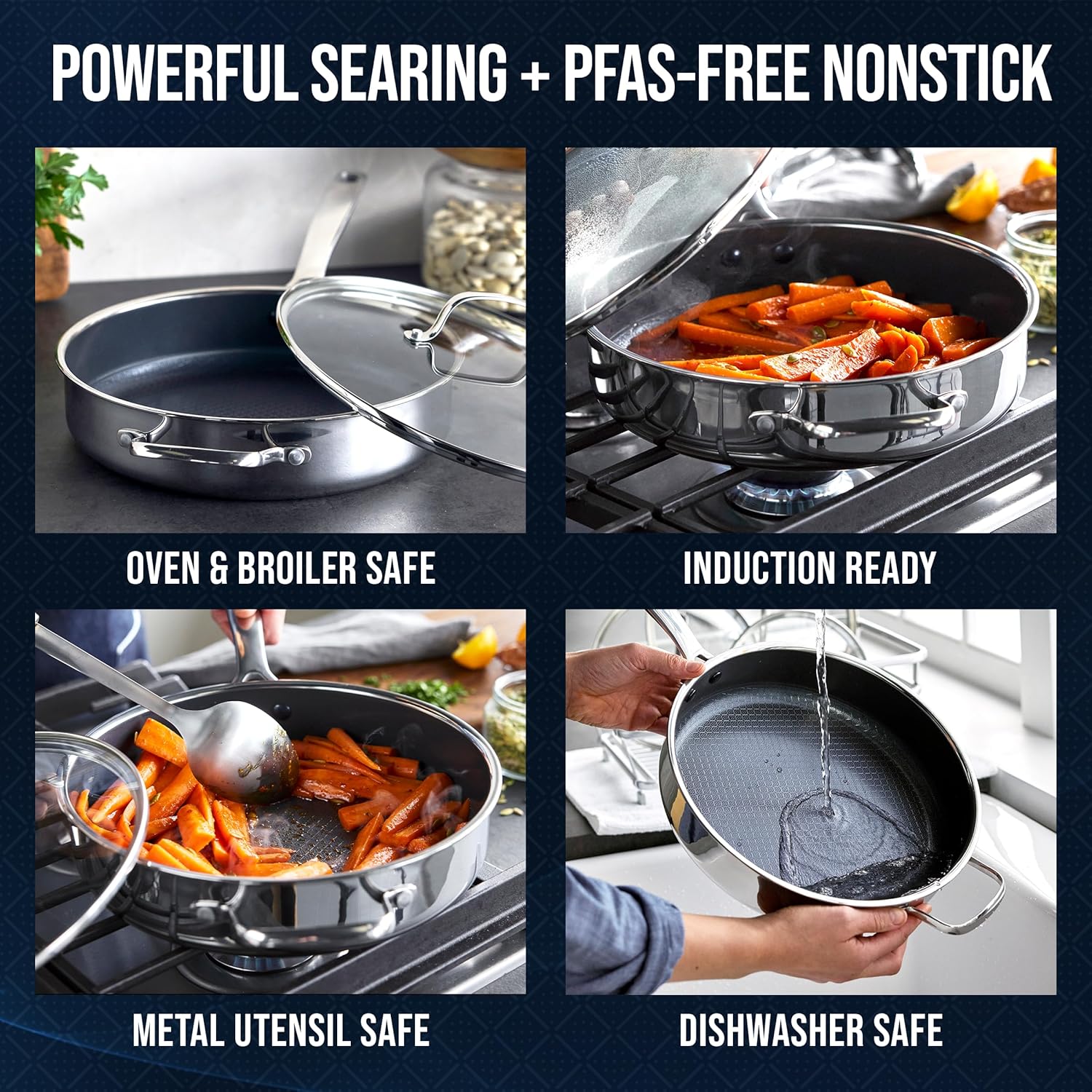 Detalle de Blue Diamond Hybrid 4QT Saute Pan — Nonstick Cookware