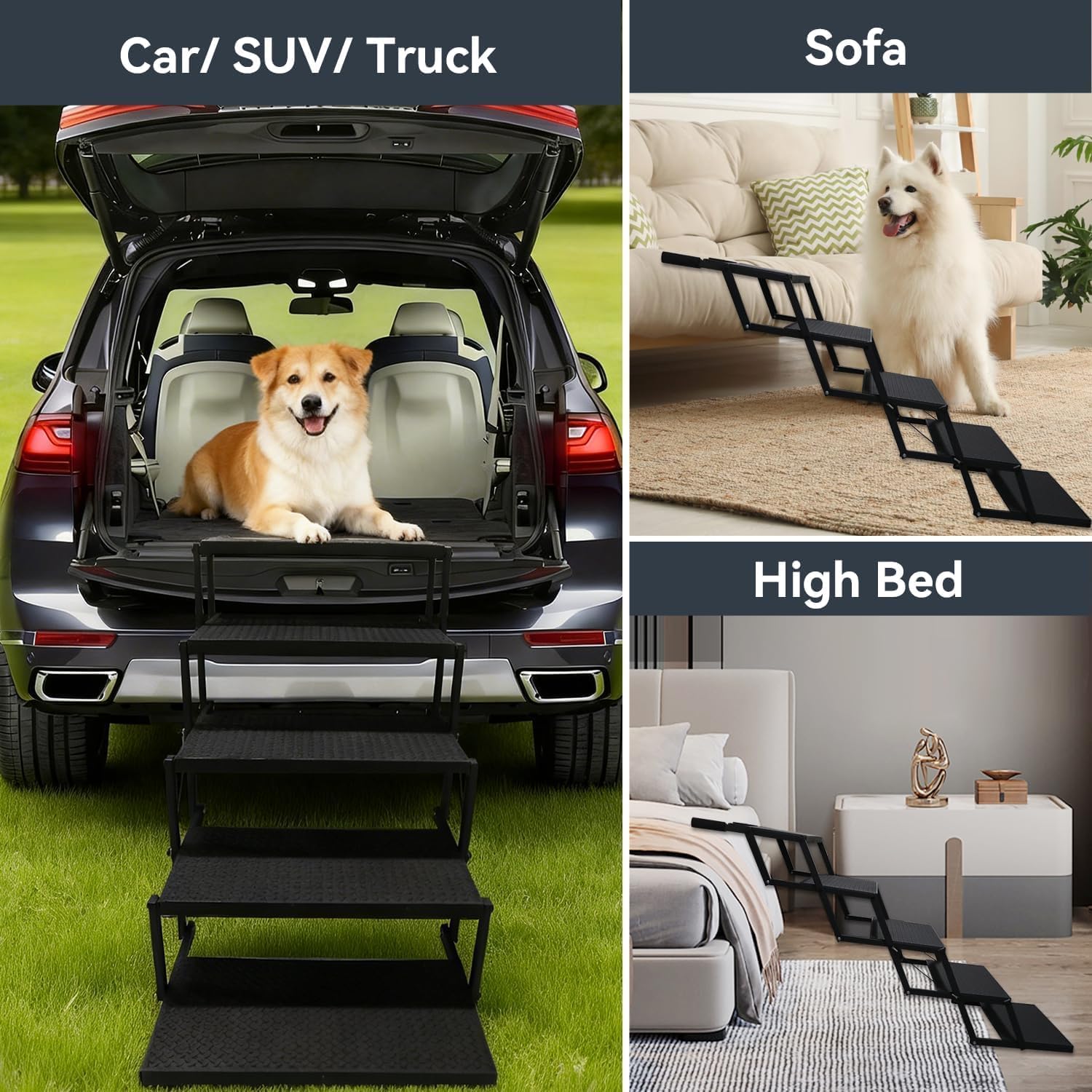 Thumbnail 6 de Hundetreppe Auto klappbar mit 5 Stufen (bis 90 kg) – faltbare Hundeleiter für Gelenkschonenden Einstieg ins Auto
