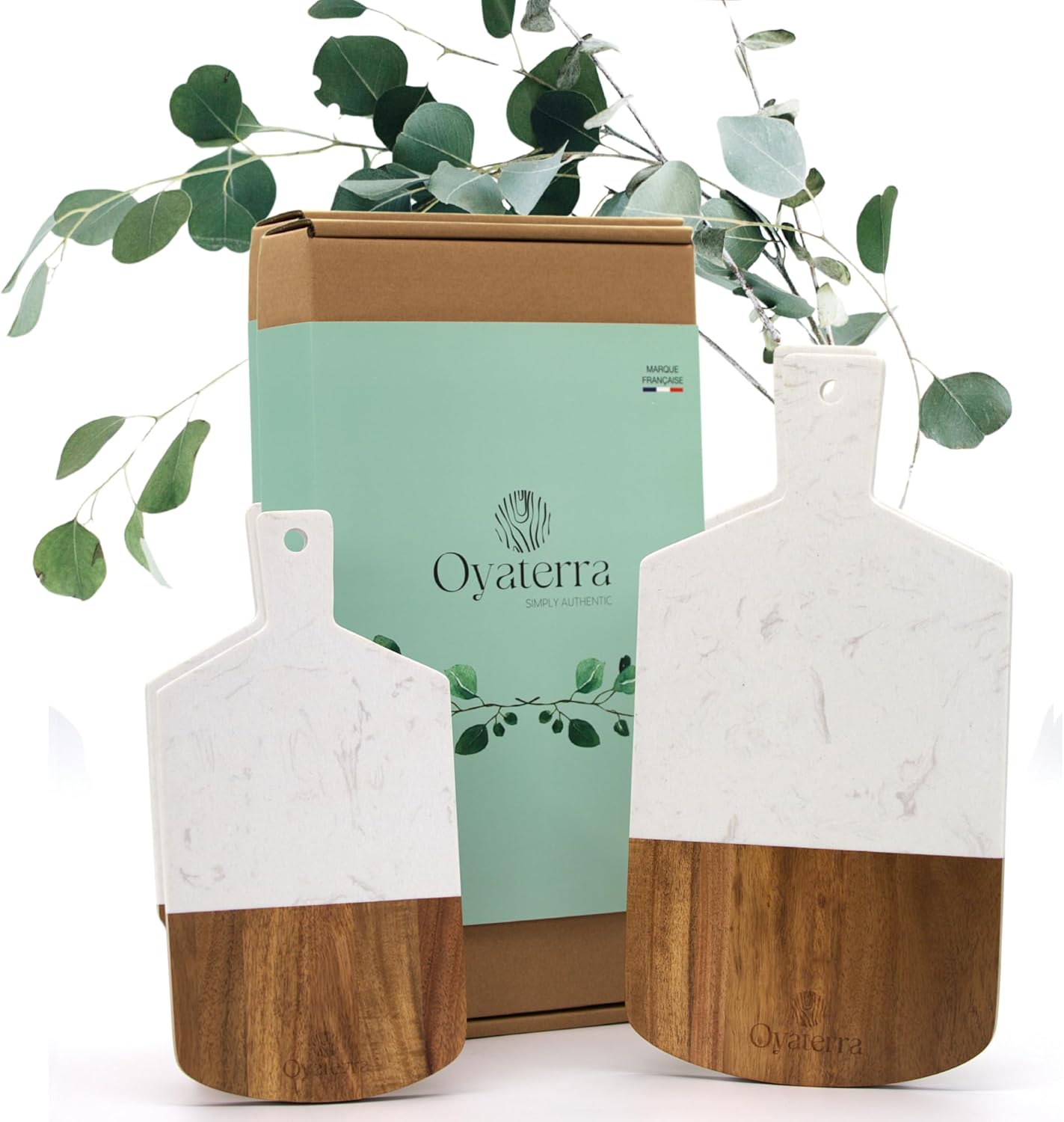 Thumbnail 6 de Ensemble OYATERRA® de 2 planches apéritif bois & marbre (acacia FSC) pour plateau fromage, charcuterie et service