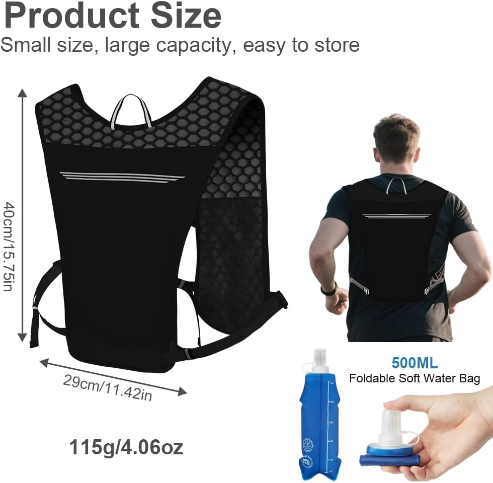 Detalle 2 de Alaoo Running Vest Lightweight Hydration Backpack (115g) – Breathable Reflective Running Pack with 500ml Soft Water Bag