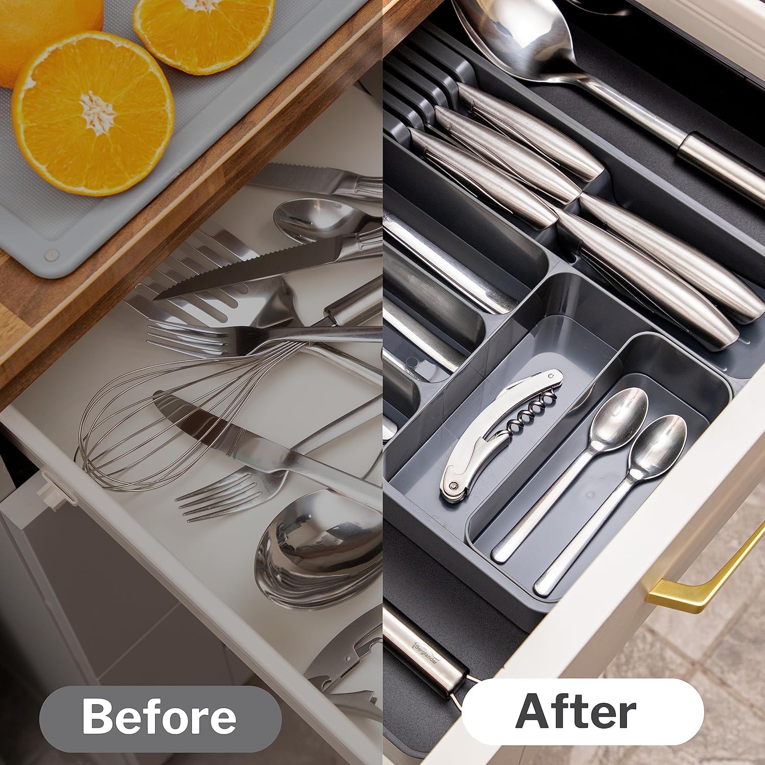 Thumbnail 2 de nuovva Cutlery Drawer Organiser – adjustable expandable utensil tray with removable dividers, black & grey