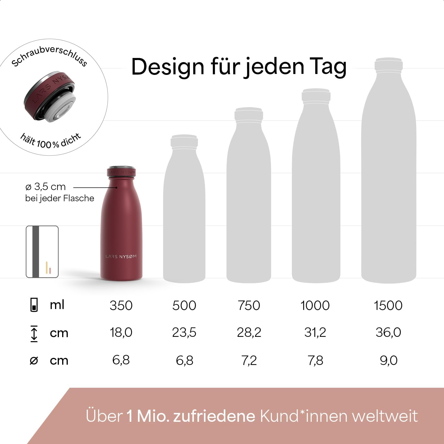 Detalle 2 de LARS NYSØM Ren Edelstahl Trinkflasche 350 ml