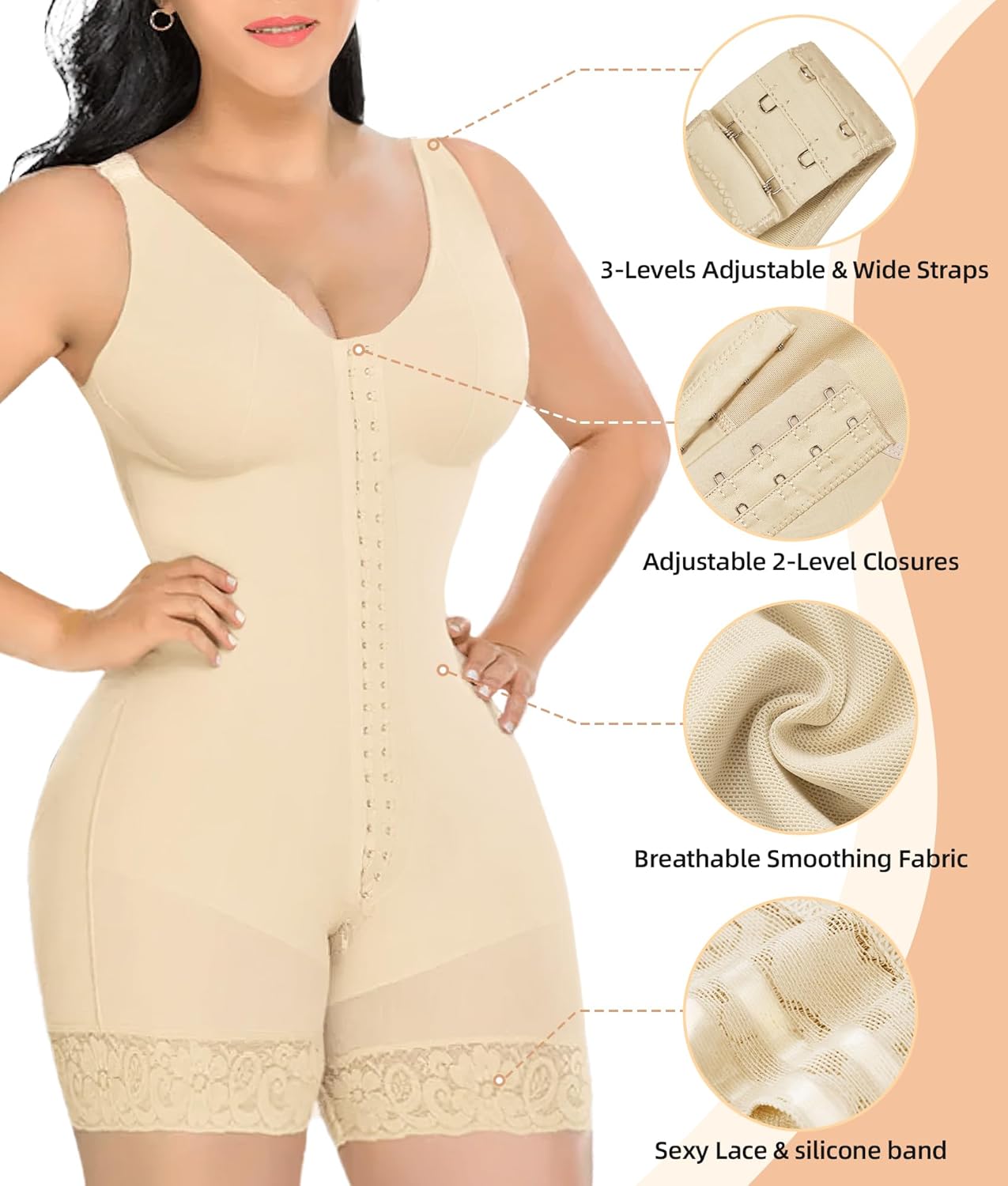 Thumbnail 3 de YIANNA Fajas Colombianas Shapewear for Women Tummy Control Post-Surgery Full Body Shaper with Zipper Crotch