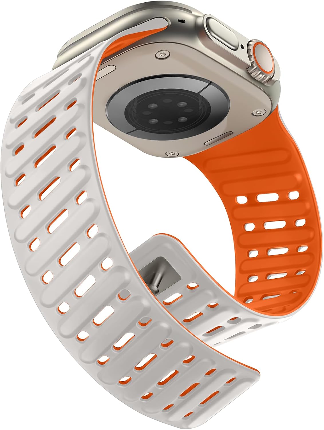 Detalle de Tasikar Clip Magnetic Straps silicone band for Apple Watch (42–49mm) – Starlight-Orange