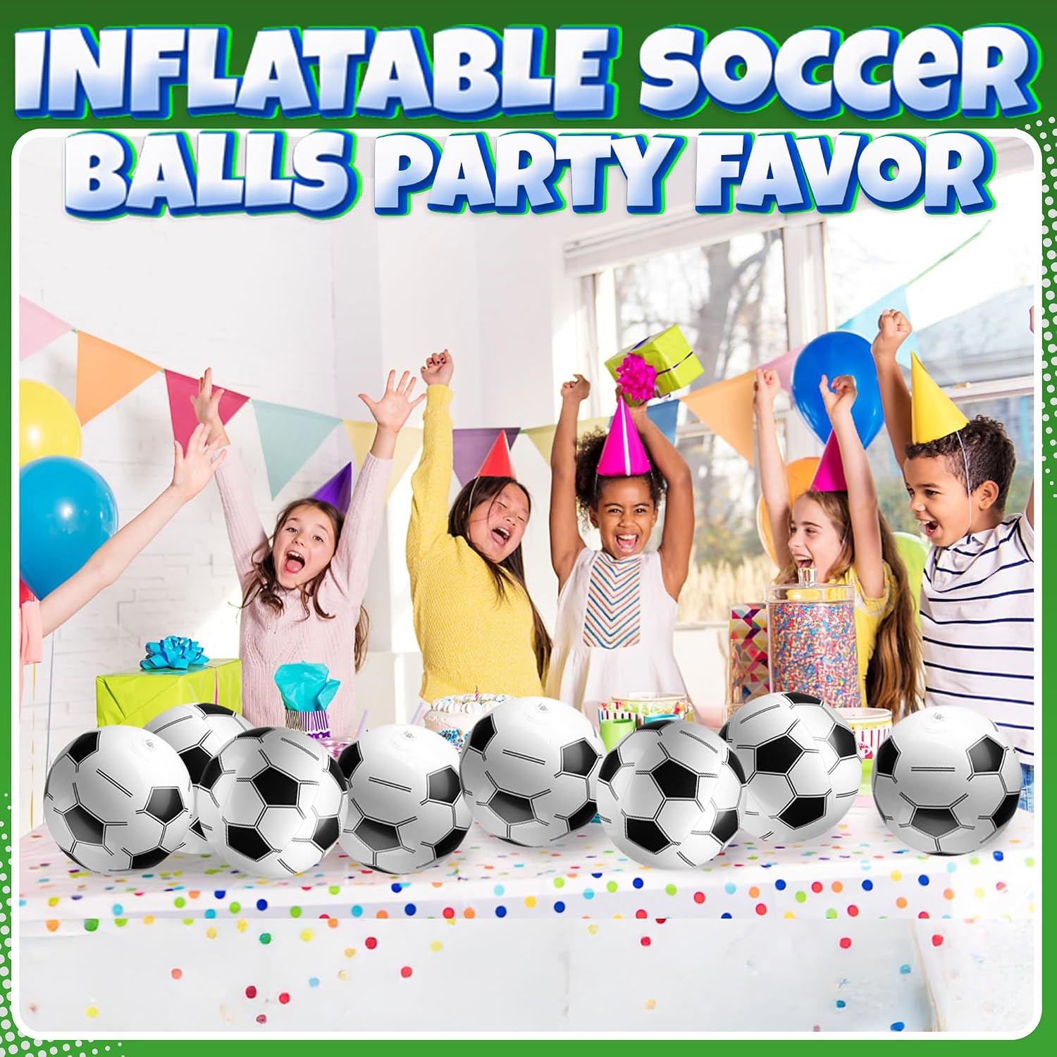 Detalle 2 de Bedwina Inflatable Soccer Balls (Pack of 12) 16-inch Beach Balls for Pool Toys & Party Favors