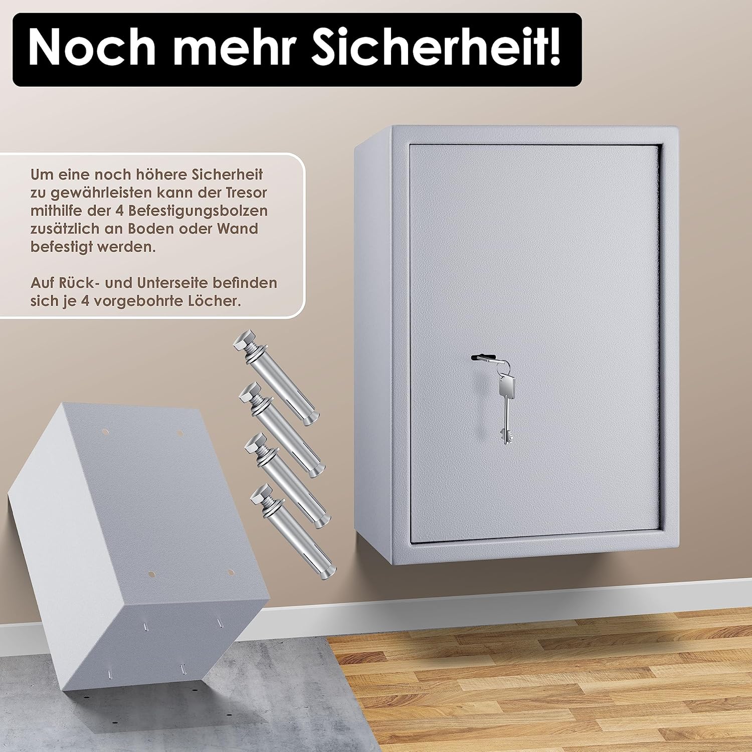 Detalle de KESSER® Tresor Möbeltresor mit Doppelbartschloss – Boden- und Wandsafe 50×35×31 cm, inkl. 2 Schlüssel