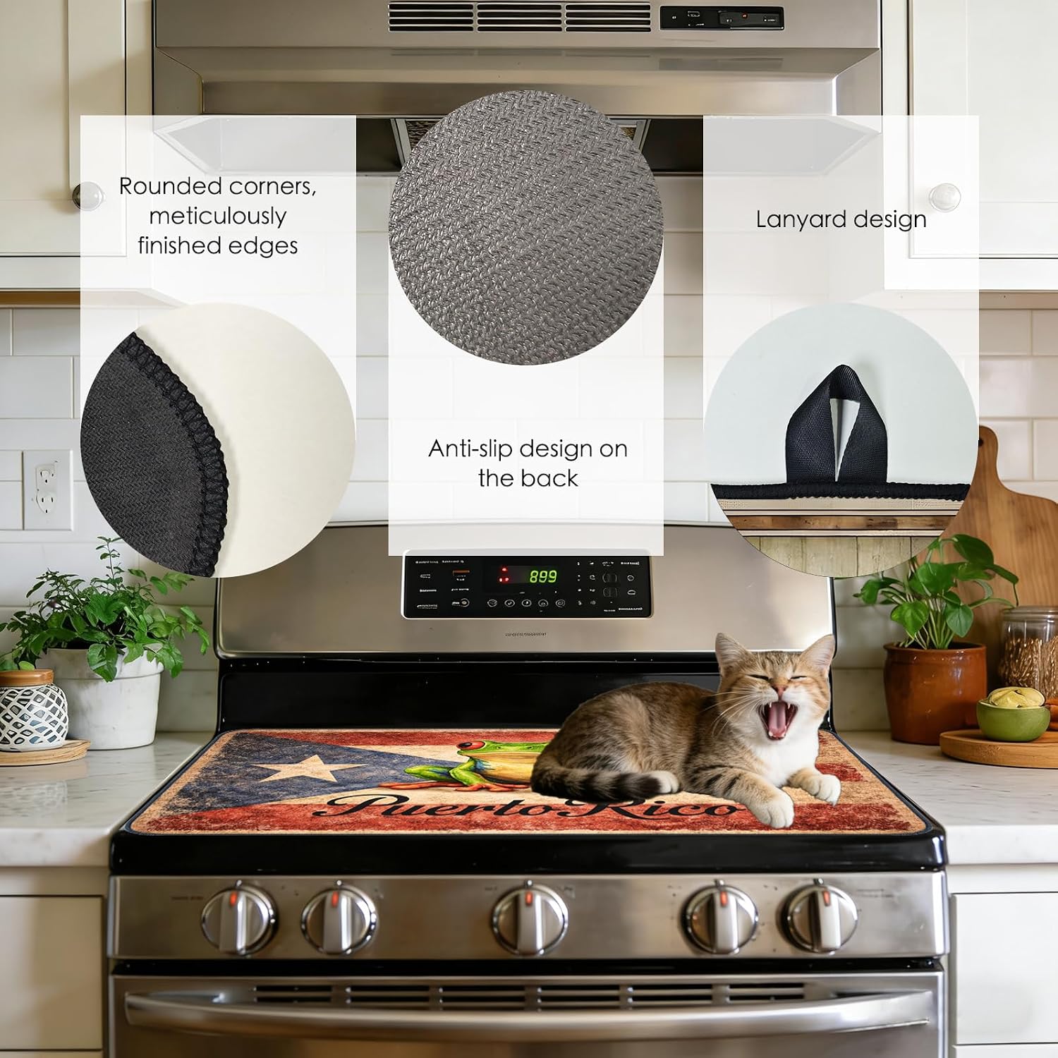 Detalle de Nuxovilar Coqui Frog Stove Cover, Polyester Composite with Puerto Rican Flag Design