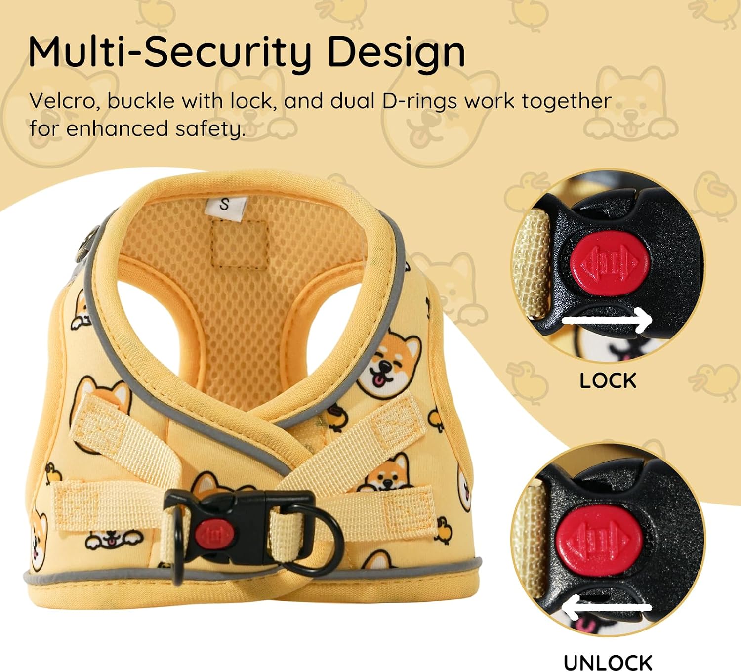 Thumbnail 2 de BELLA & PAL x PJai Dog Harness and Leash Set (Step-in, Yellow, S) for Small & Extra Small Dogs