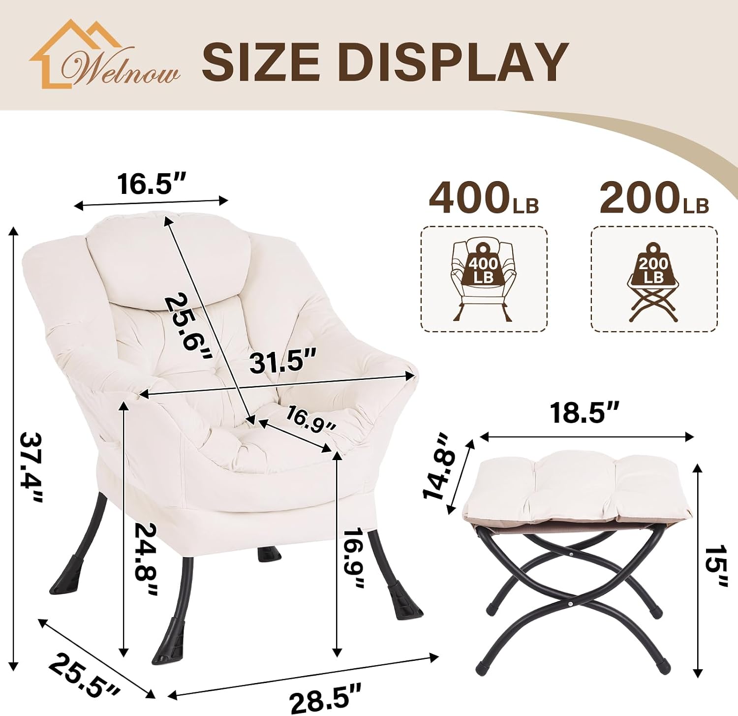 Detalle de Welnow Lazy Chair with Ottoman 400 lb capacity