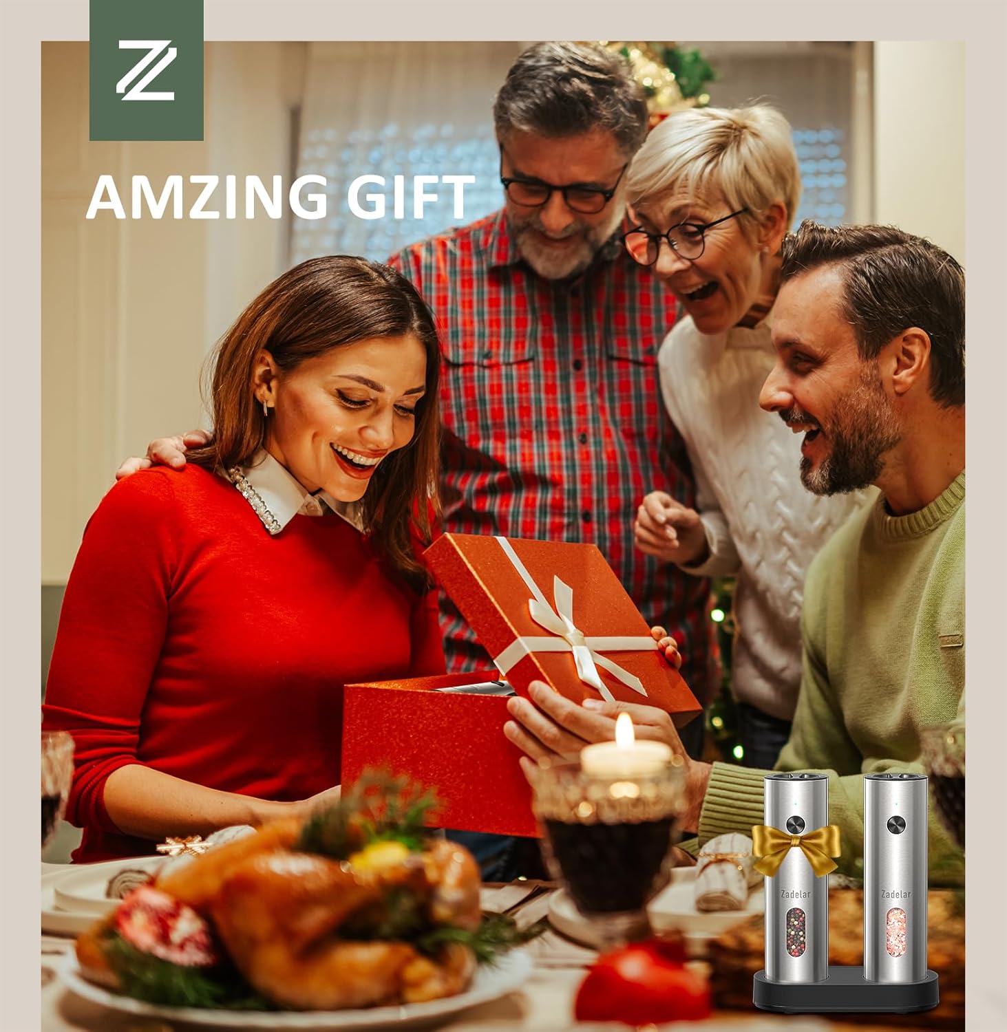 Thumbnail 1 de Zadelar Rechargeable Electric Salt and Pepper Grinder Set with USB-C Charging Dock