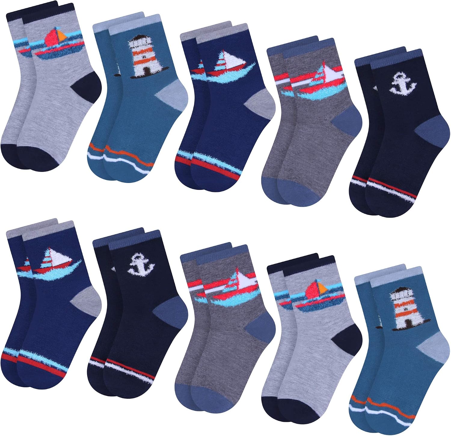 Thumbnail 6 de L&K-II 10 paia di calzini per ragazzi in spugna di cotone con stampe navy
