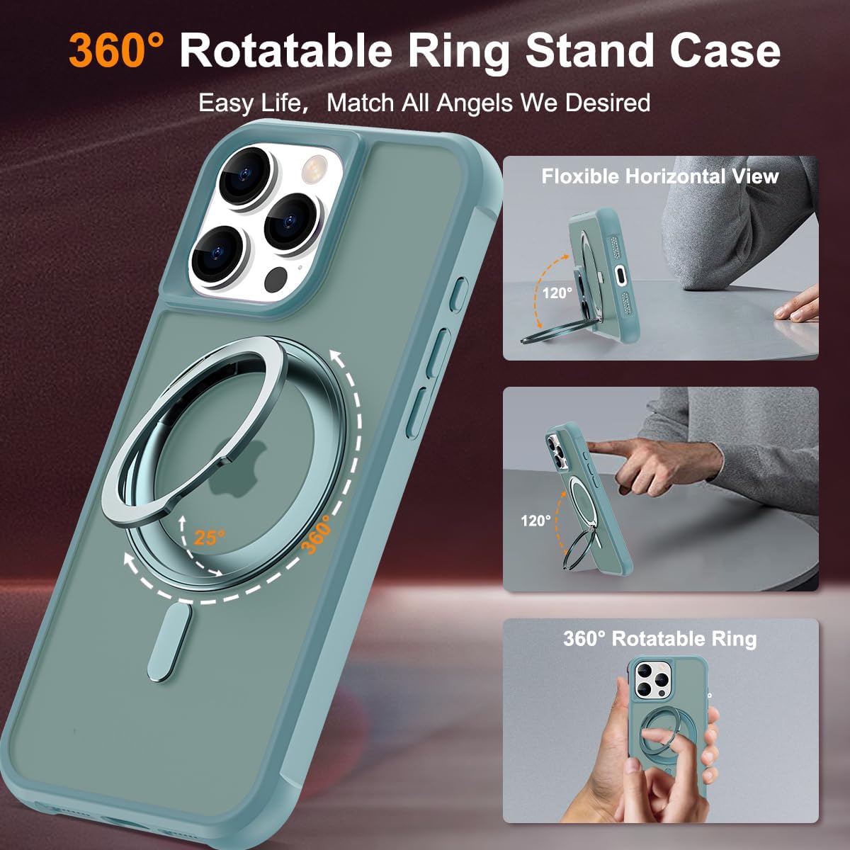 Thumbnail 1 de TOKVANZ iPhone 16 Pro Case with 360° Rotatable Magnetic Ring Stand