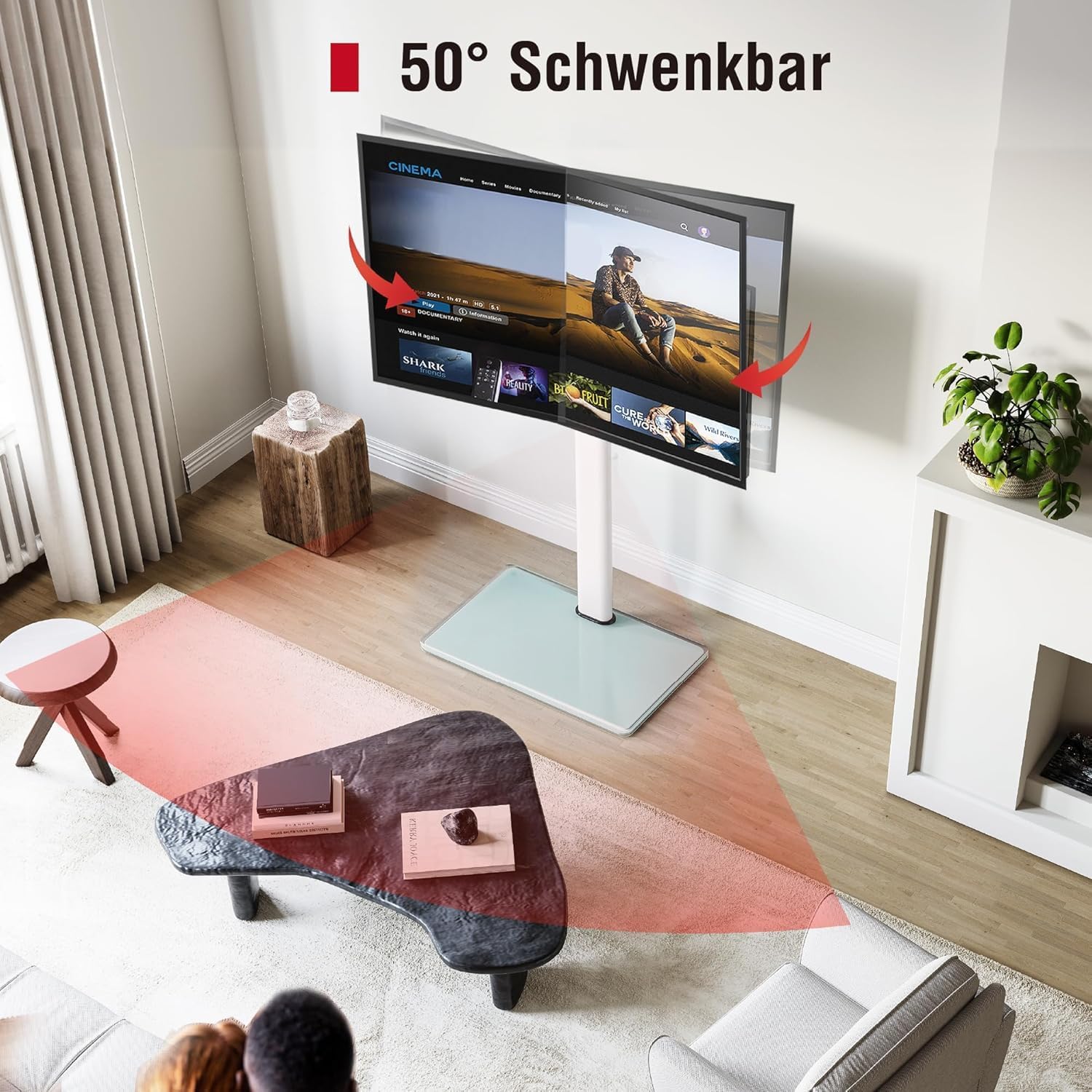 Thumbnail 2 de AOKCOS TV Ständer Bodenständer 1,6 m für 43–85 Zoll Fernseher – Neigbar, Schwenkbar, VESA 600x400, max. 50 kg, Weiß