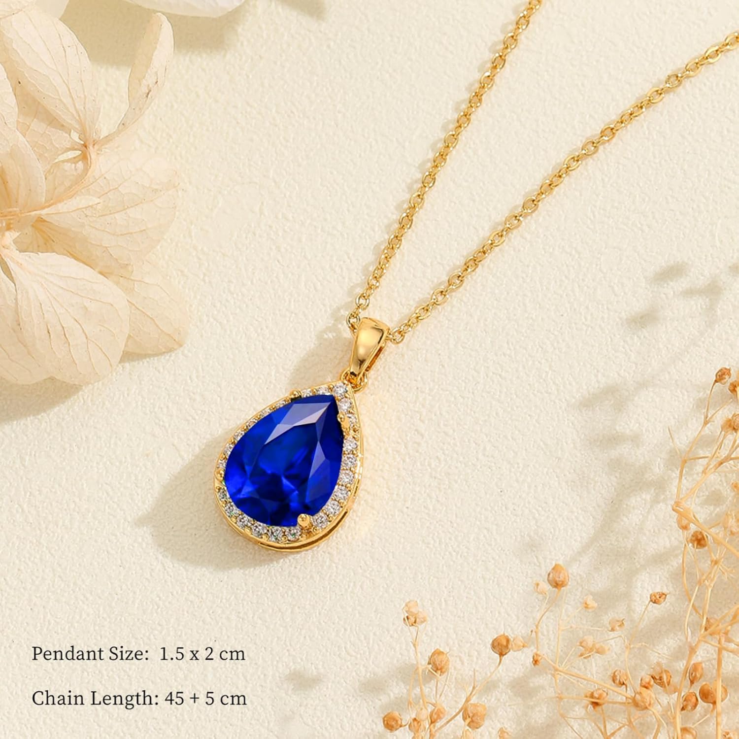 Detalle de VONSSY Classic Oval Pendant Gemstone Necklace 18K