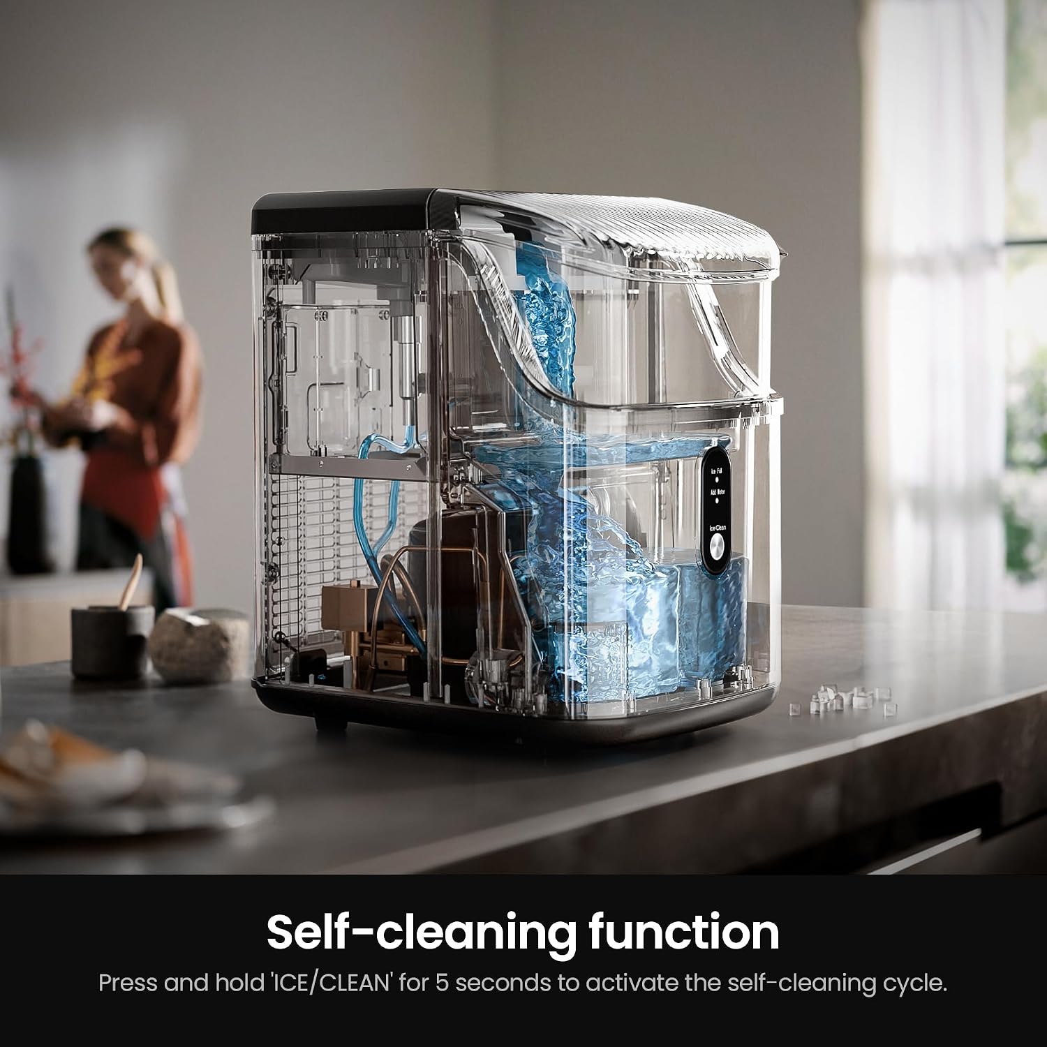 Detalle 1 de Kismile Z5825NB Nugget Ice Maker, 35 lbs/Day, Self-Cleaning, 43 dB