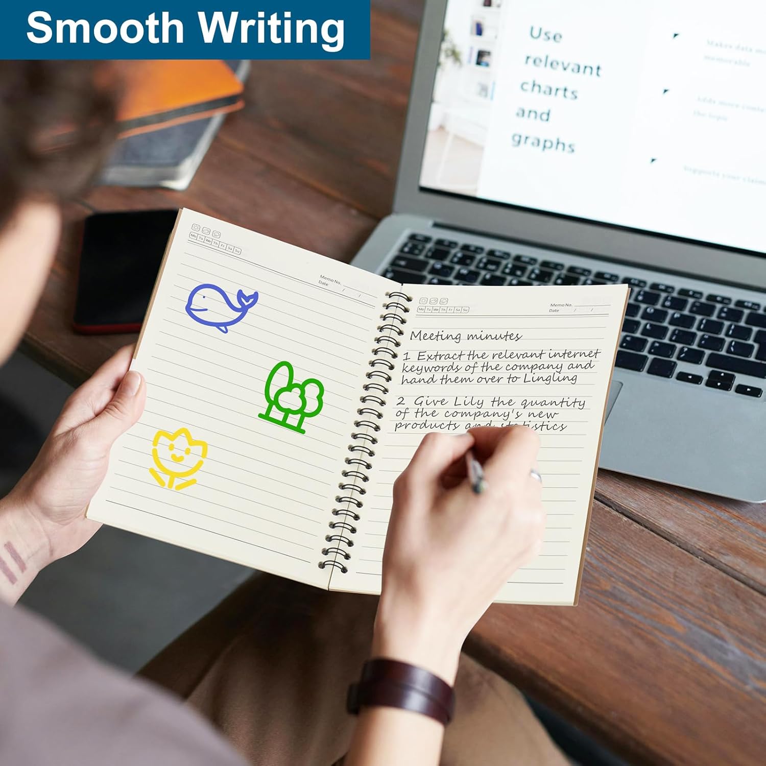 Thumbnail 1 de ZCZN A5 cahiers à spirale en kraft FSC – lot de 6, 60 feuillets lignés (80 g/m²)