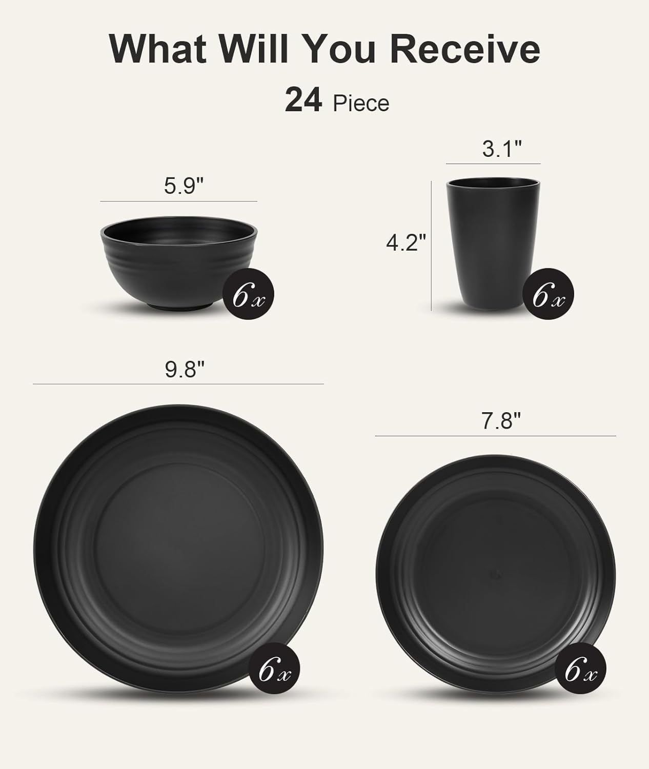 Thumbnail 1 de Quatish 24-Piece Unbreakable Dinnerware Set for 6 🍽