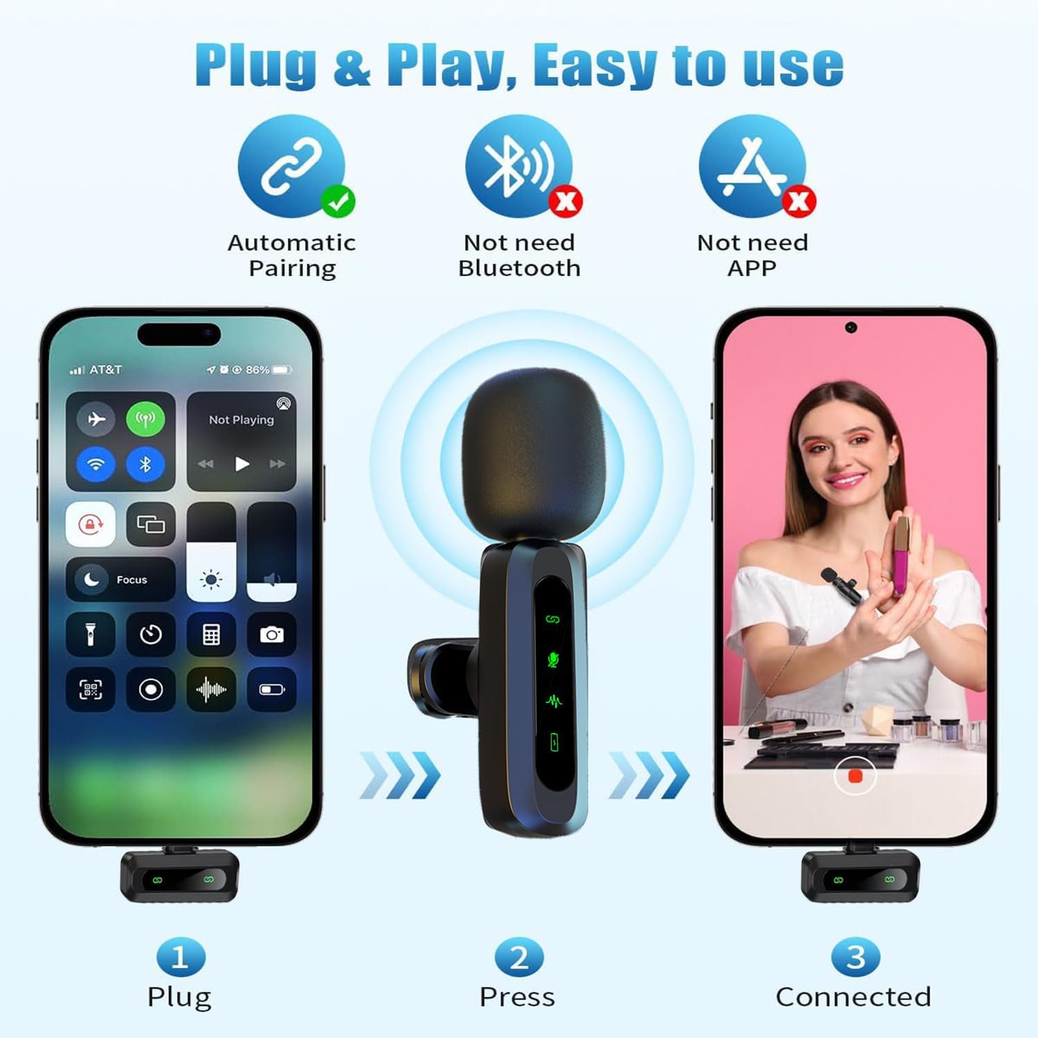 Thumbnail 4 de XIXIXIAXIA microfono lavalier wireless 2.4 GHz per Android, iPhone, iOS, PC e laptop (a clip)