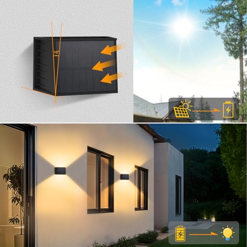 Detalle de T-SUN: Lámparas Solares para Exterior (2 piezas) – Aplique Solar de Pared 3000K, IP65, Ajustable 120°