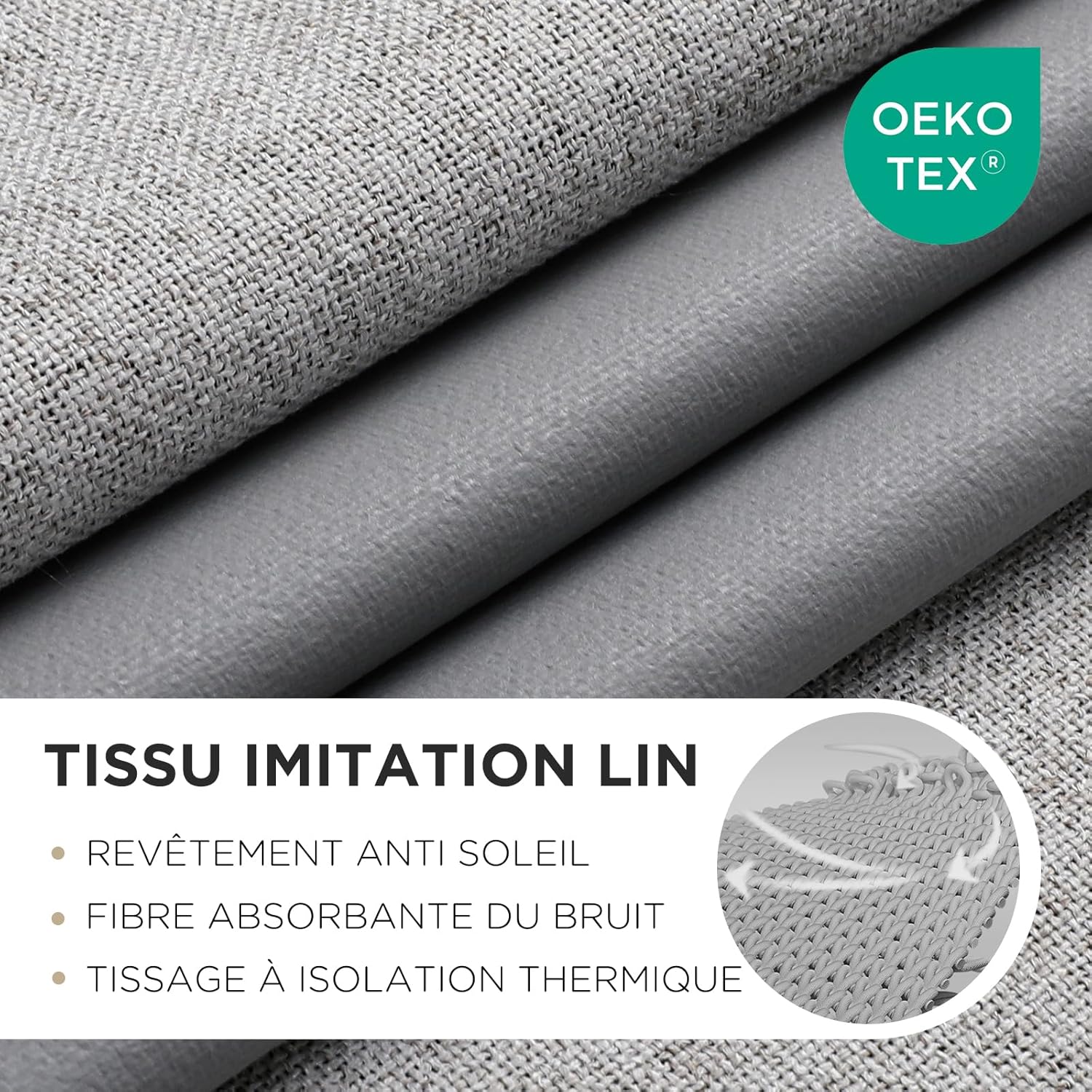 Thumbnail 1 de Joydeco rideaux occultants thermiques 2 panneaux 140x240 cm gris blanc à œillets