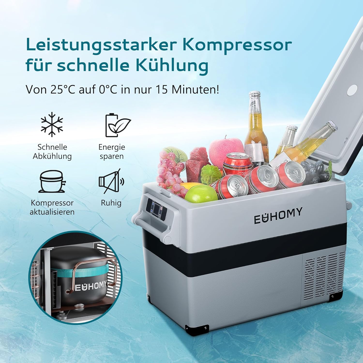 Thumbnail 2 de Euhomy Glaciere Électrique 40L: Frigo 12V/220V avec App et Double Zone — Ultra portable pour camping et voyage