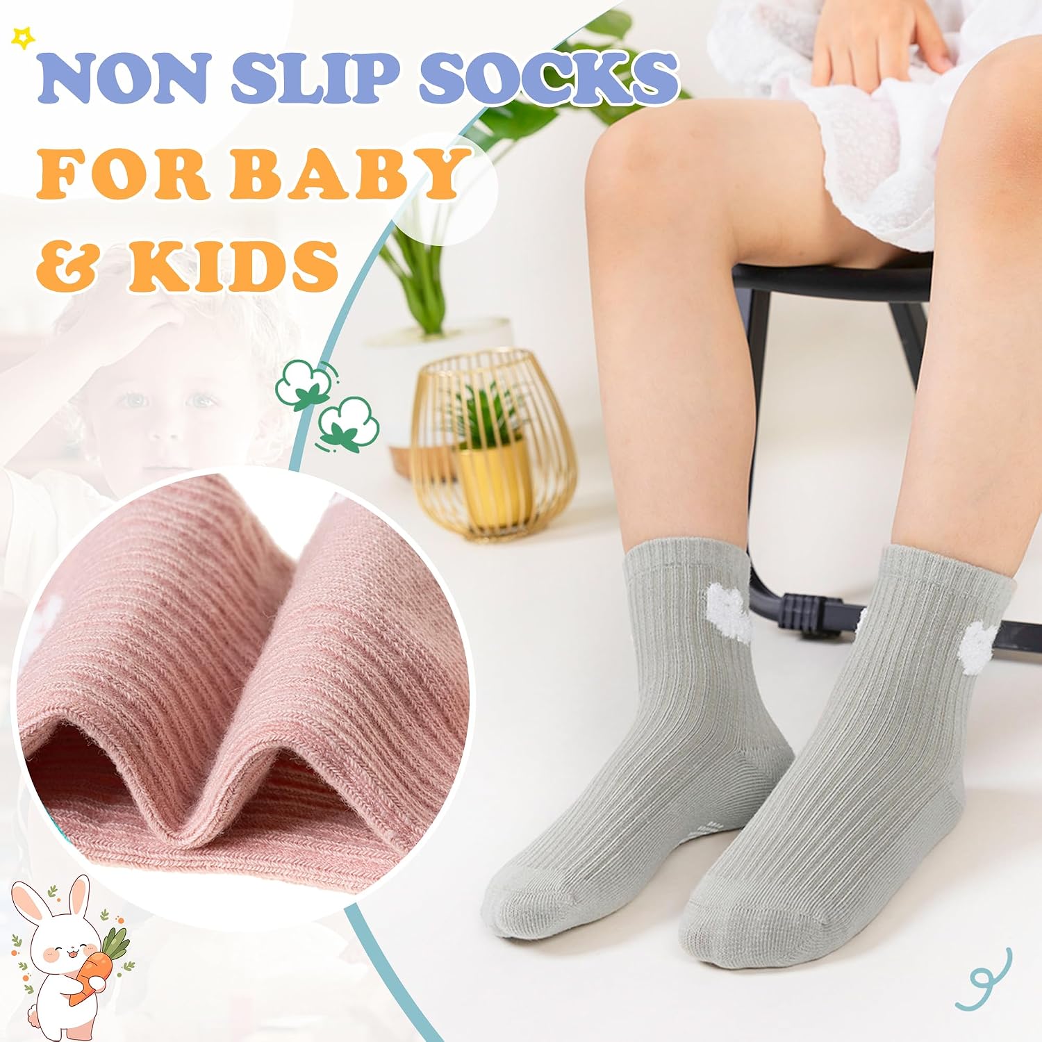 Detalle de SEEYAN Baby Non Slip Socks Toddler Crew Socks with Grips – 9 Pairs