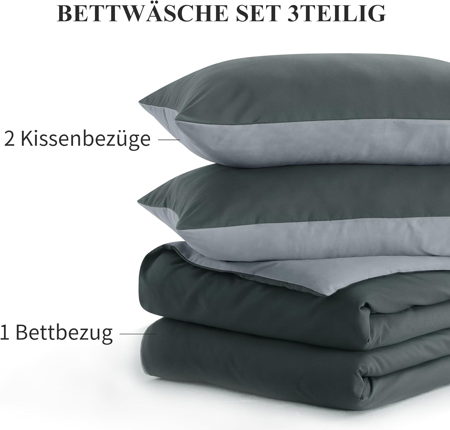 Thumbnail 6 de Aisbo Bettwäsche 220x240 (3-teilig) in Anthrazit/Grau – Wendebettwäsche aus Mikrofaser mit Reißverschluss