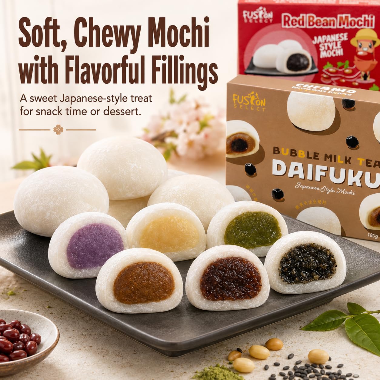 Detalle de Fusion Select Japanese Mochi 8-Flavor Variety Pack, Sweet-Filled Assortment