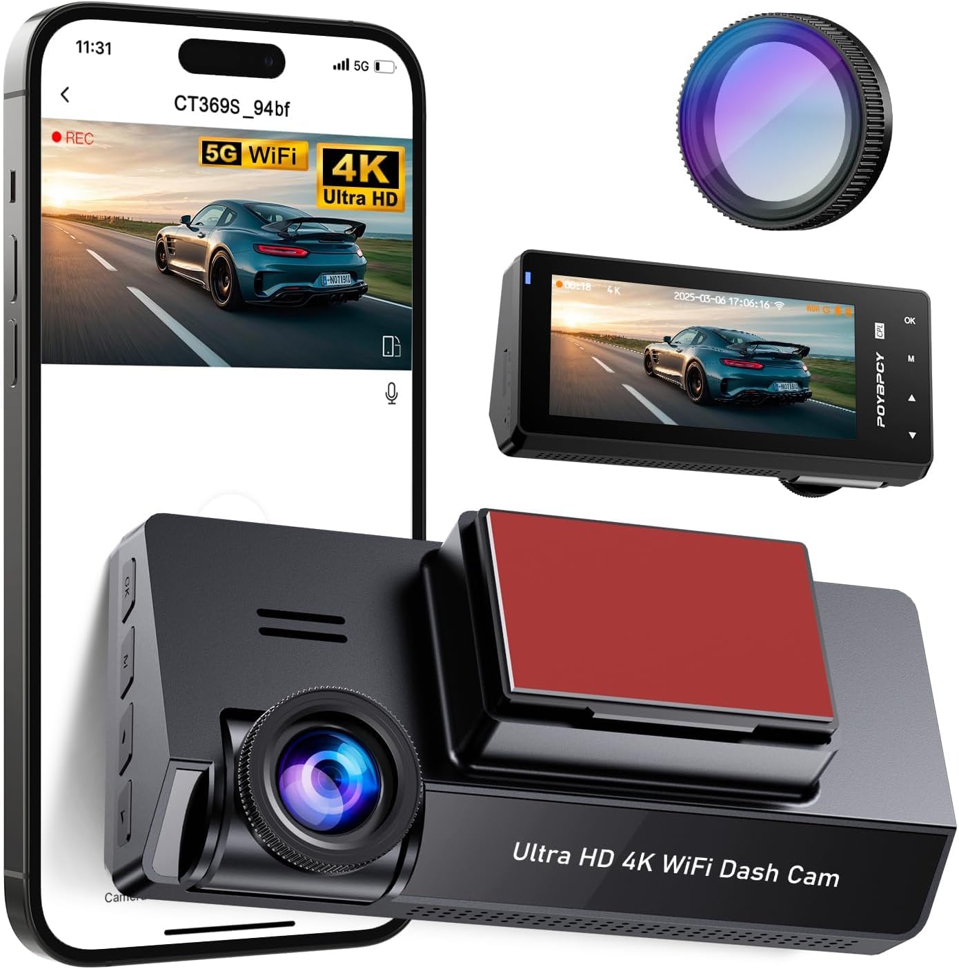 POYBPCY Dash Cam 4K 3,69"