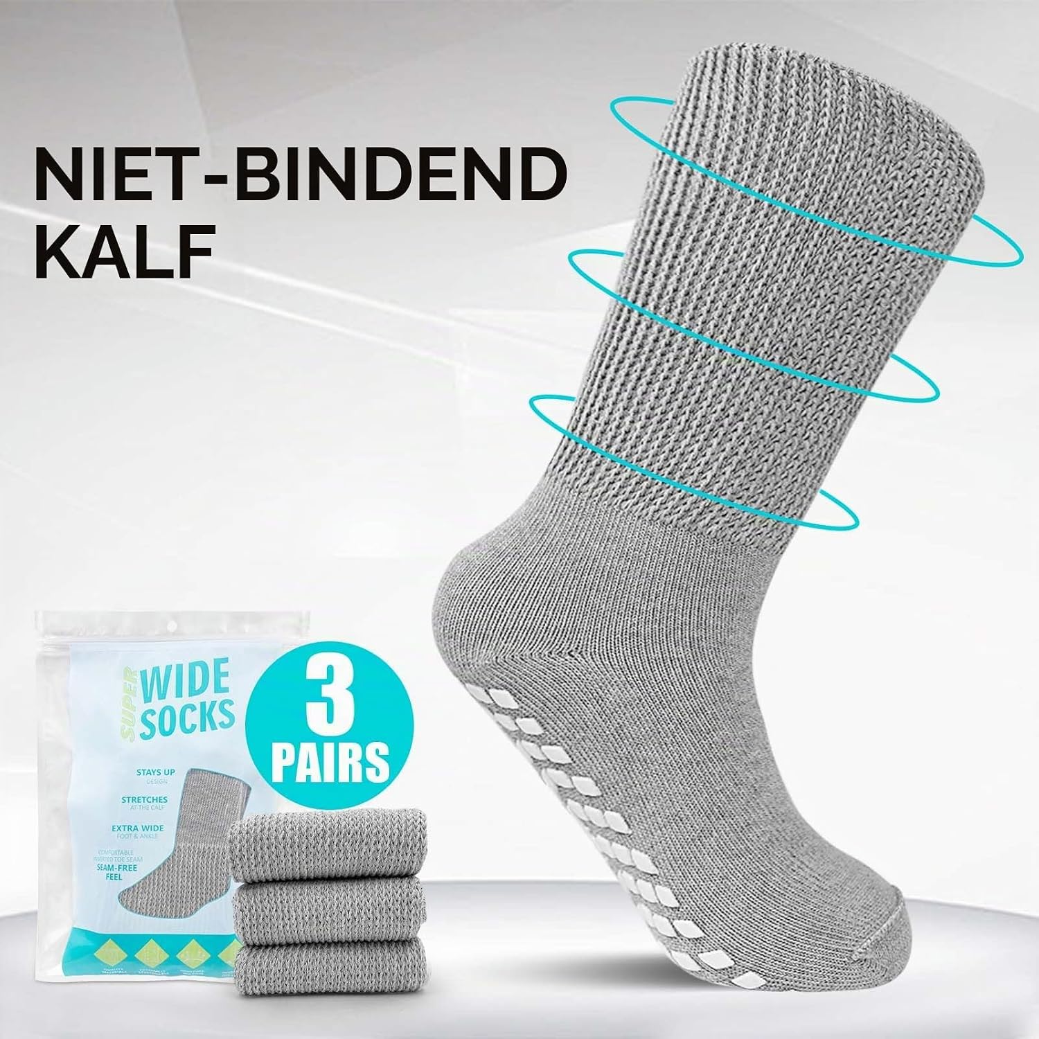 Thumbnail 5 de LOFIR diabetessokken van katoen, extra brede boord en antislip, 3 paar