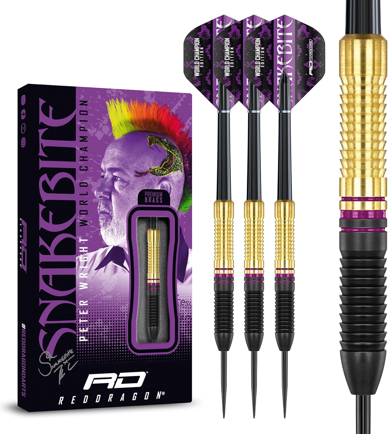 RED DRAGON Peter Wright Snakebite freccette in ottone