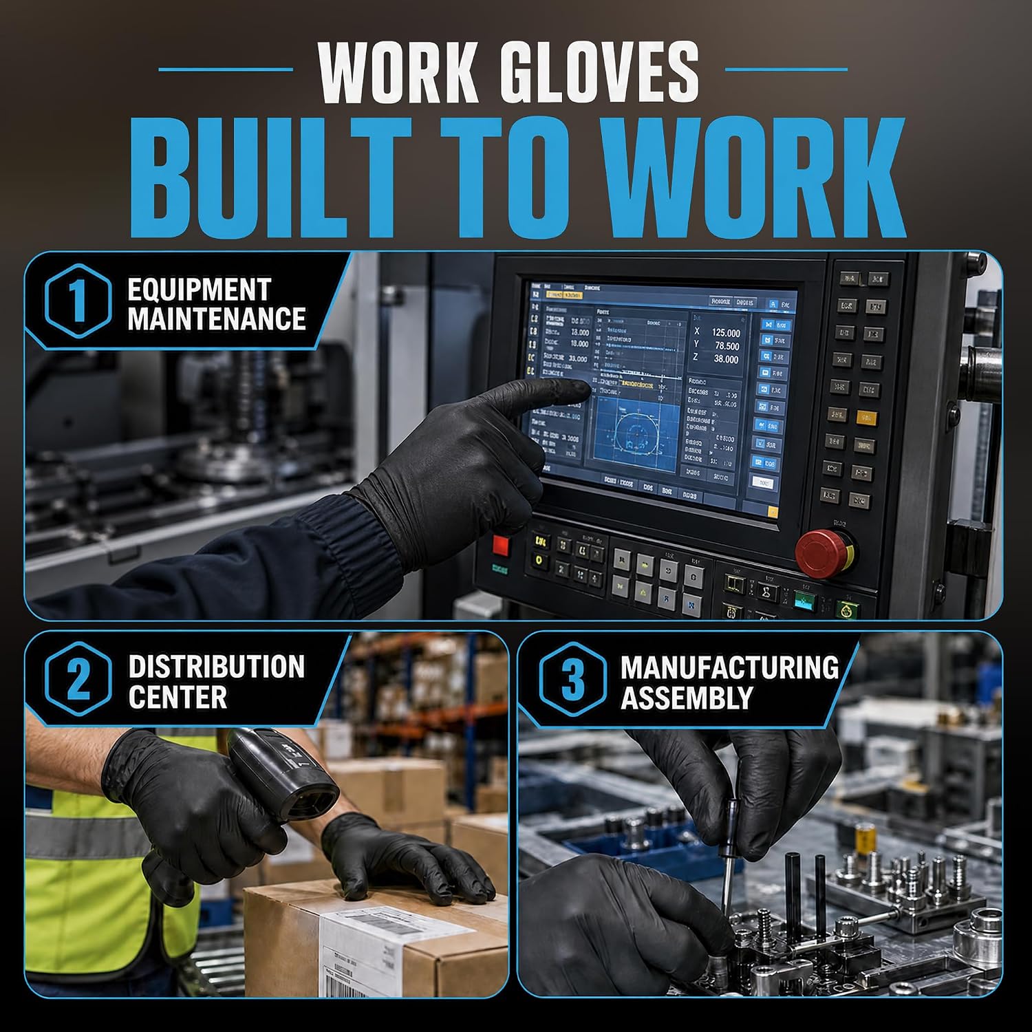 Detalle de UYKKE Heavy Duty 6 Mil Nitrile Black Gloves (1000 pcs) — Latex-free, Powder-free, Textured Tips