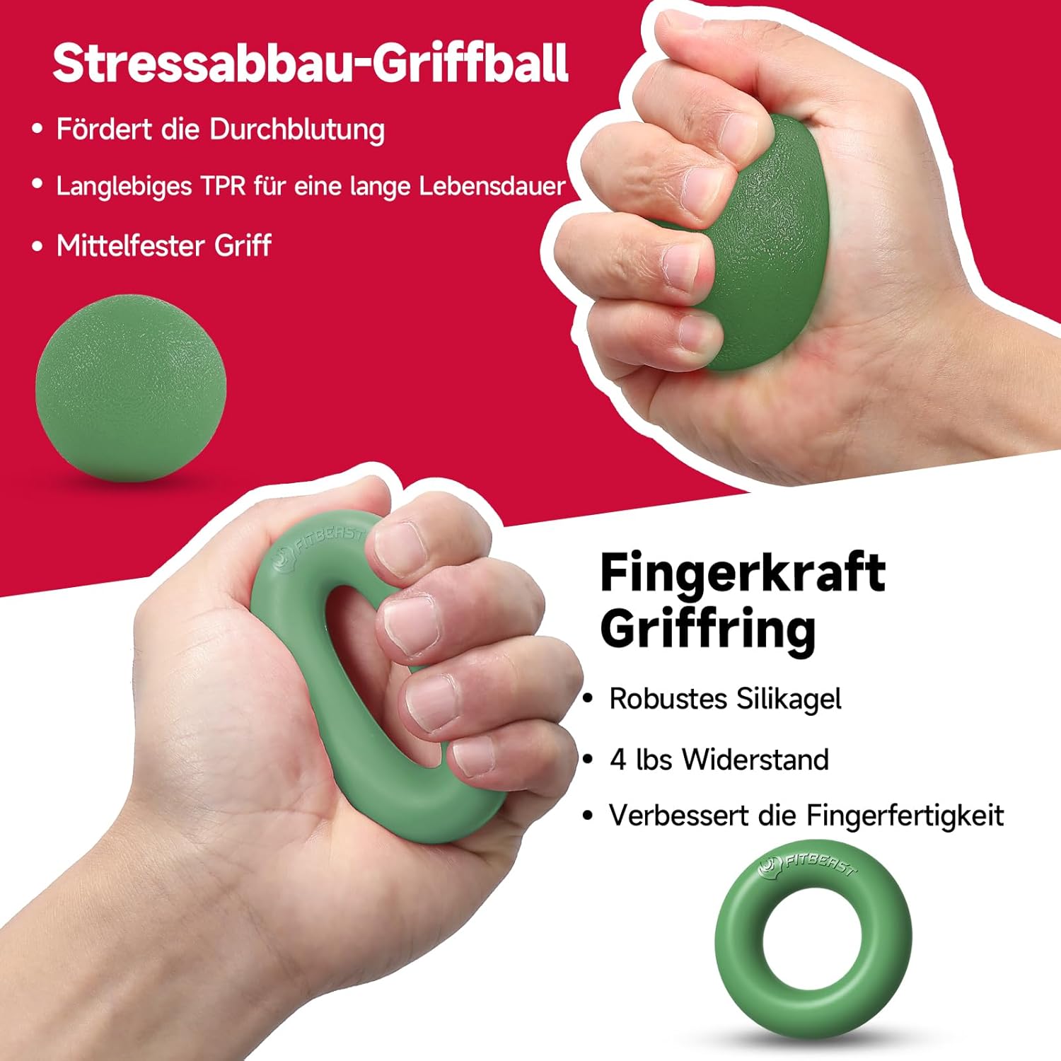 Thumbnail 3 de FitBeast Handtrainer Trainingsset (5-teilig) – einstellbare Handkrafttrainer, Fingerdehner & Stressabbau-Griffball
