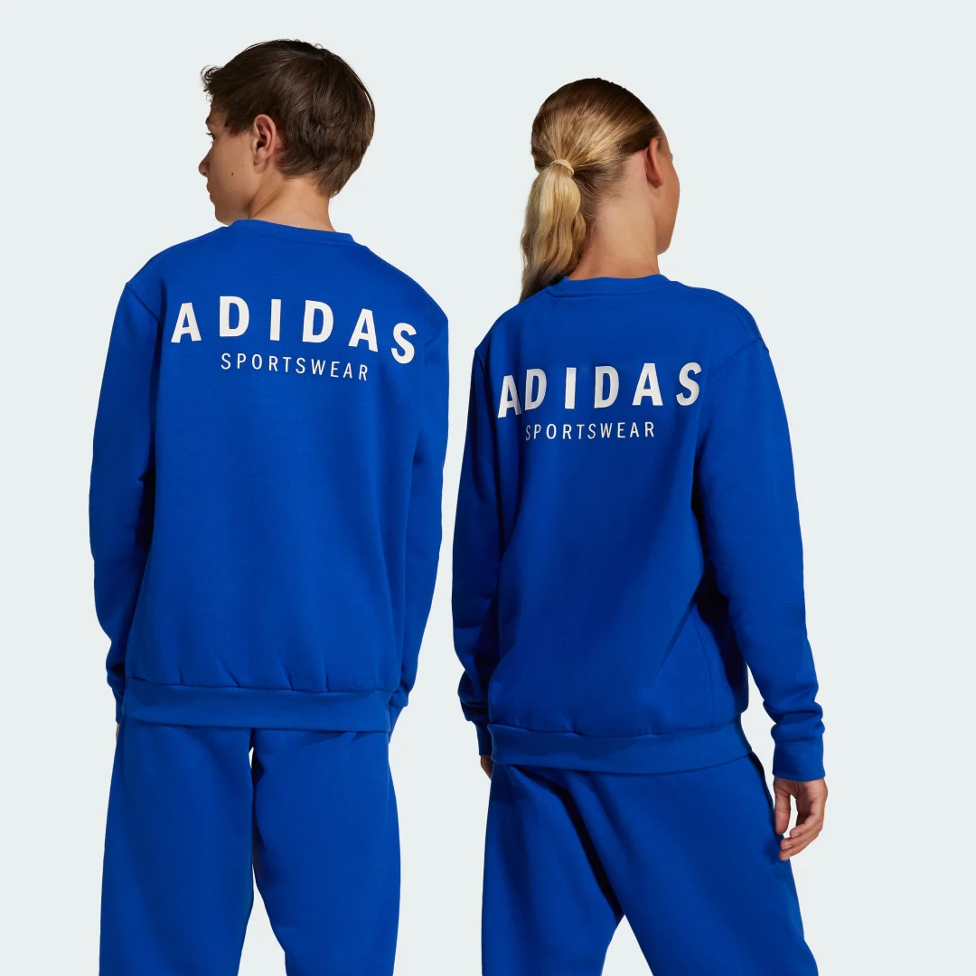 Detalle de Sudadera All SZN Graphic cuello redondo para adolescentes de Adidas – color Azul