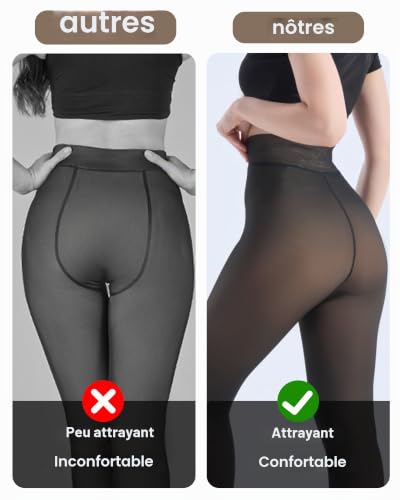 Detalle de HOWIN Collant polaire femme à effet transparent, taille haute et doublure chaude