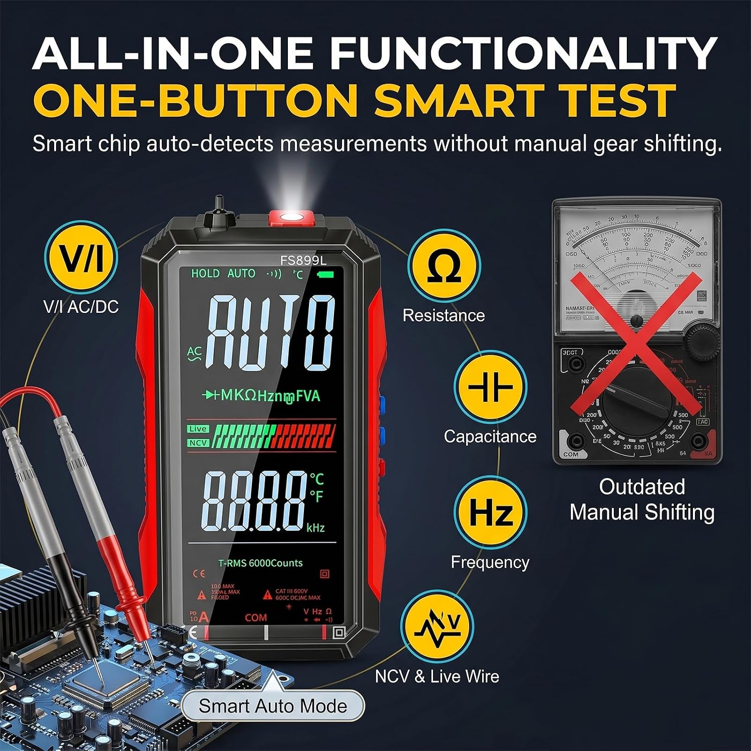 Detalle 2 de ZMIWNIED FS899L Digital Multimeter, 6000-Count True RMS, USB-C Rechargeable