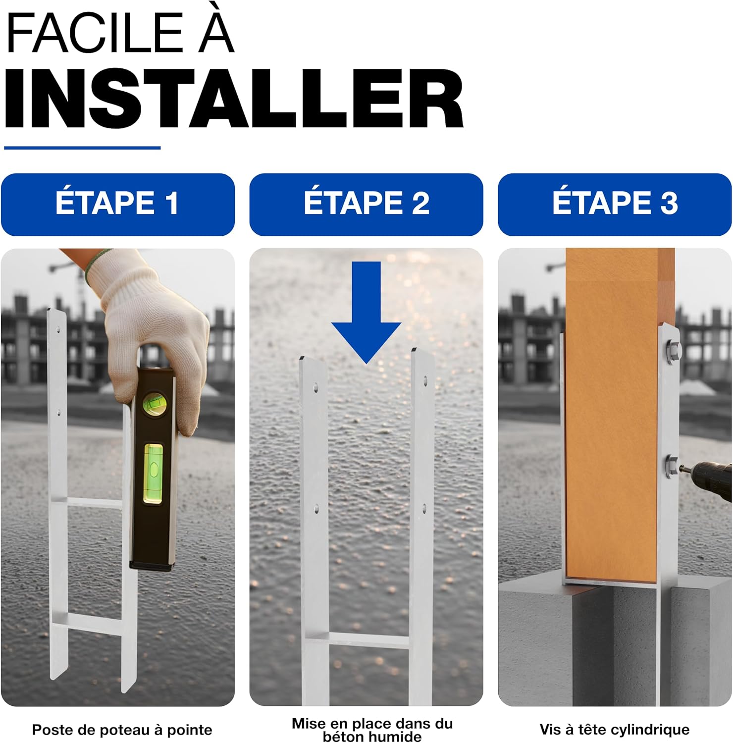 Thumbnail 2 de GeZu Impex Support de poteau en H galvanisé à chaud – Lot de 4, 91 x 400 mm