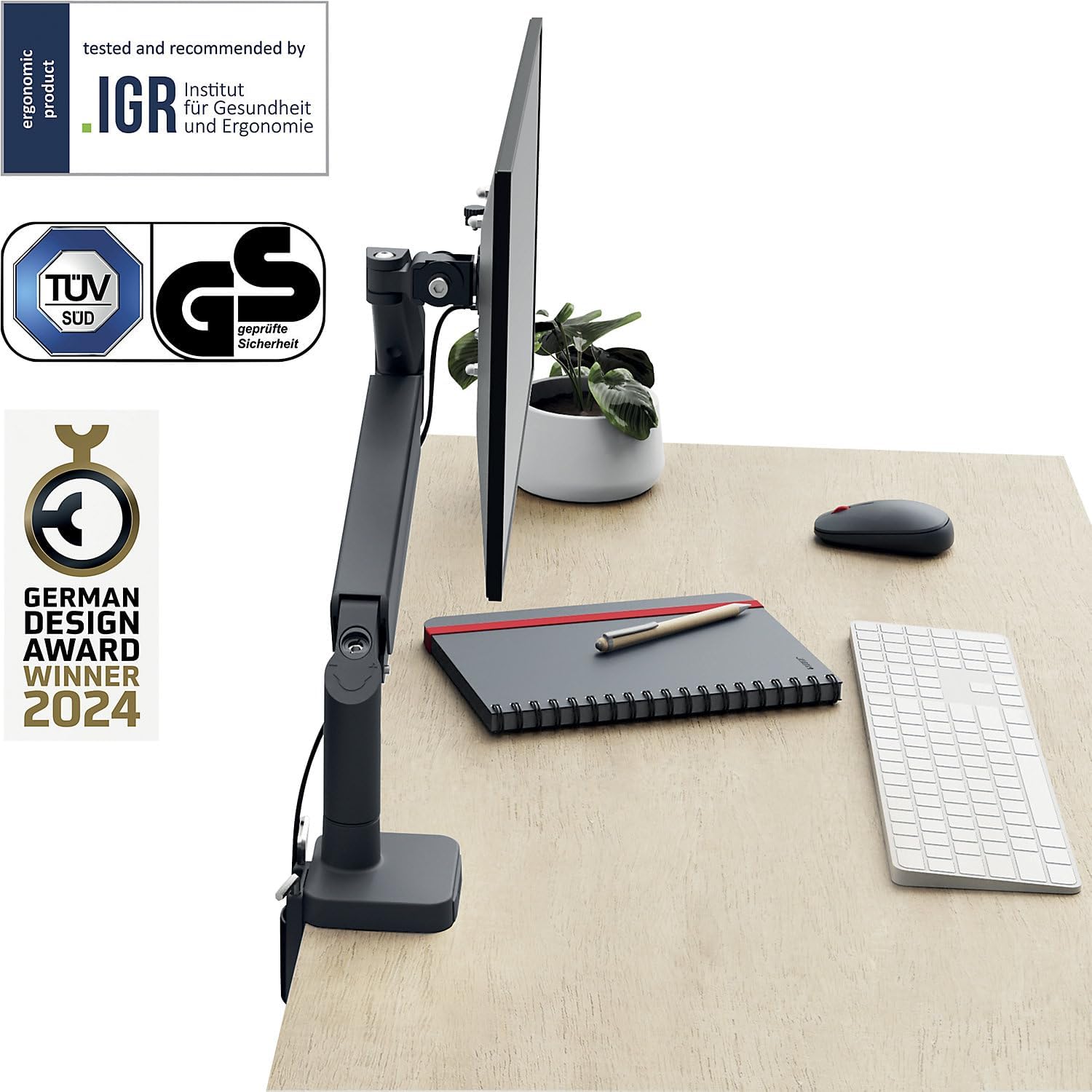 Detalle de Leitz Ergo Braccio Singolo per Monitor a molla – supporto fino a 32'', 9 kg, grigio scuro
