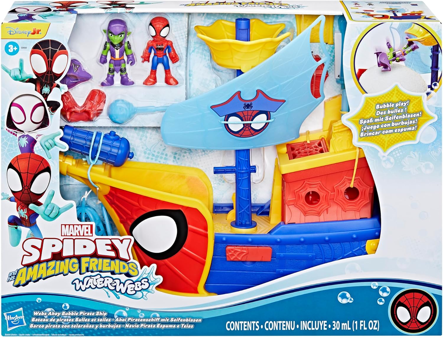 Detalle 2 de Spidey and His Amazing Friends Marvel Water-Webs Webs Ahoy Pirate Ship Bubble Pirate Ship Playset (3-inch figures)