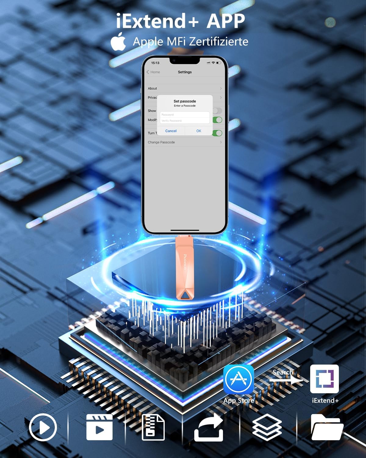 Thumbnail 2 de Patianco Chiavetta USB 512GB 3-in-1 (Lightning/Type-C/USB 3.0) – MFi Certificata, Rosa
