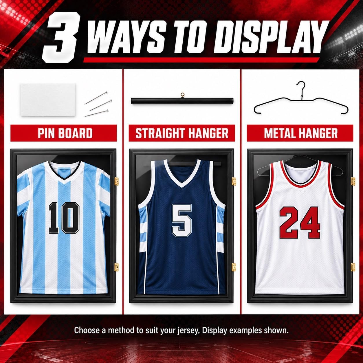 Detalle de Jinchuan Large Jersey Display Case, Wood Frame, UV-Protection Acrylic, Locks